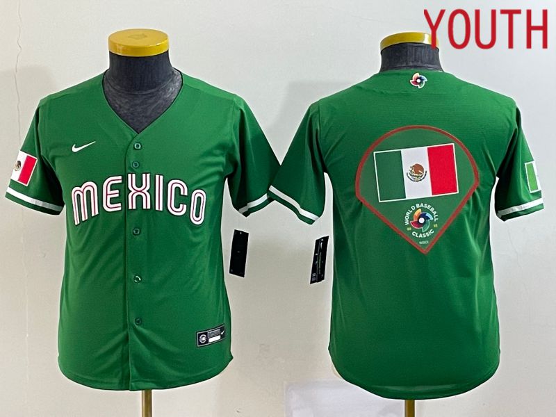 Youth 2023 World Cub Mexico Blank Green Nike MLB Jersey1->youth mlb jersey->Youth Jersey
